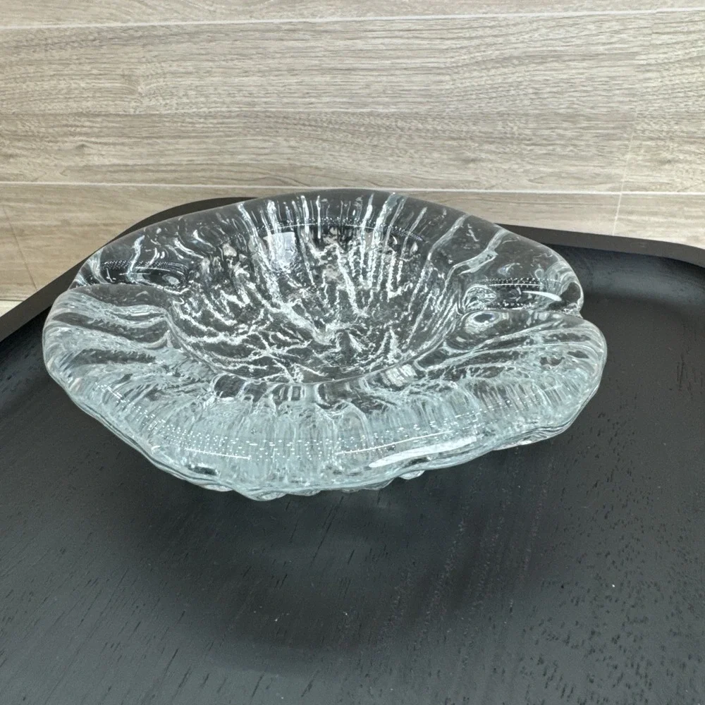 Blenko Ice Bark Ashtray/Bowl Clear Textured Glass Footed Vintage MCM 7